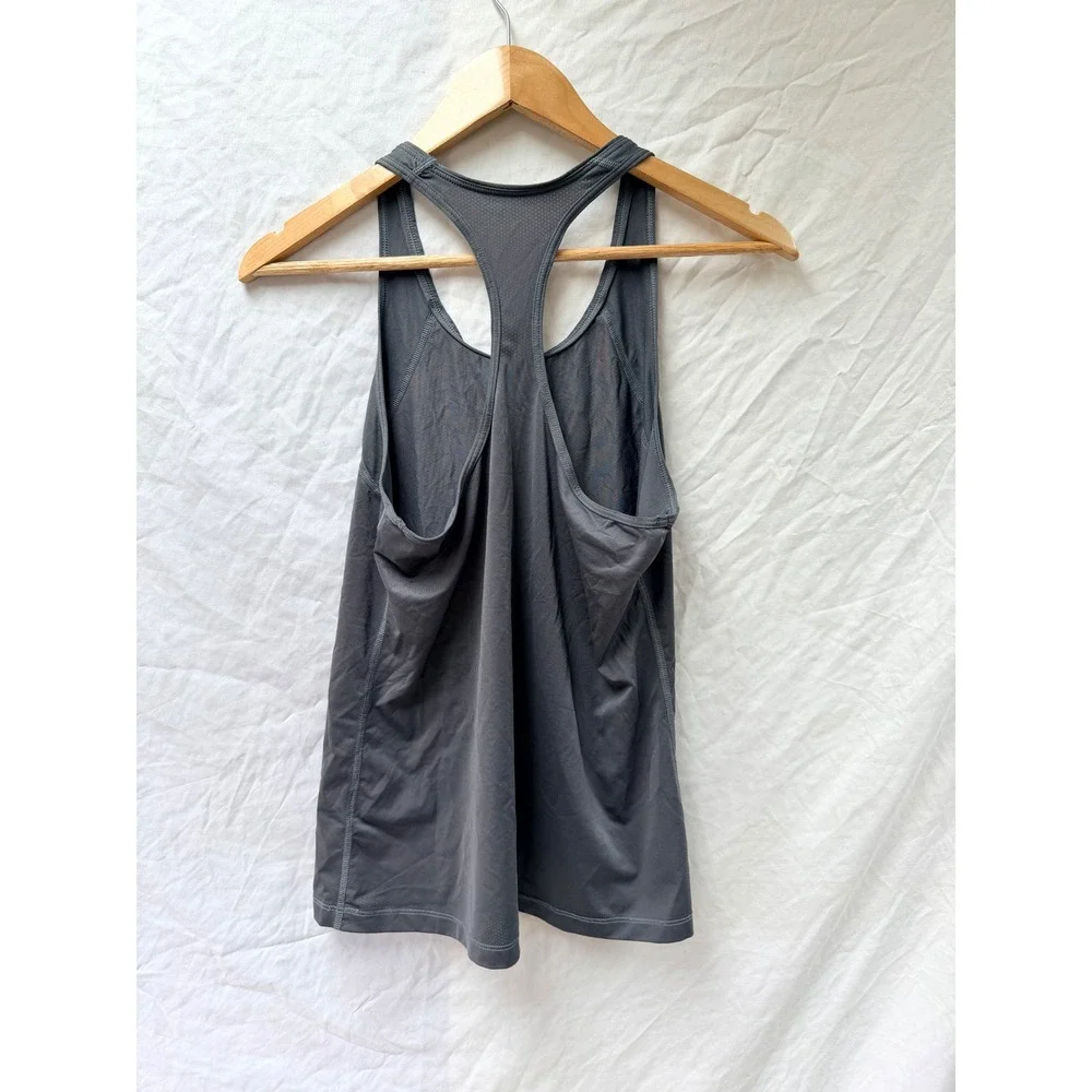 Nike Womens Dri-FIT Racerback Tank Top Gray Swoosh Logo Athletic Gym Medium